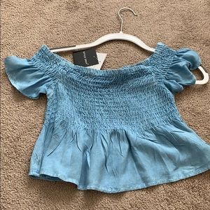 NWT Style Envy Denim Look off shoulder crop top